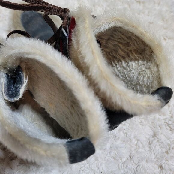 Ski-Lounger Italian Vintage 70s Faux Fur & Suede Red & Grey Lace-Up Booties - Picture 8 of 9